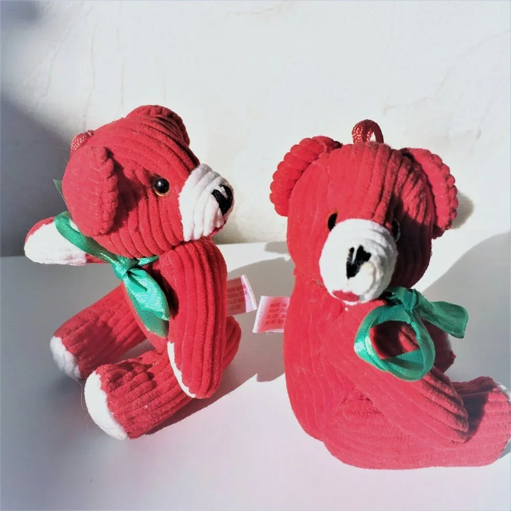 Corduroy RED TEDDY BEAR CHRISTMAS ORNAMENTS